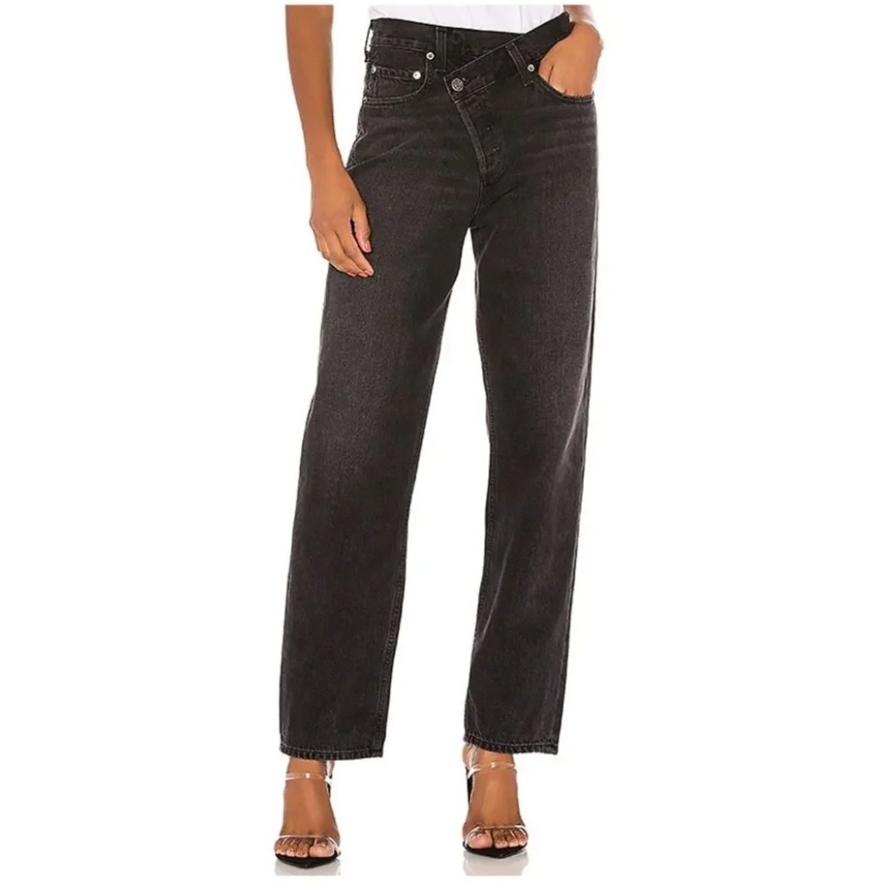AGOLDE Criss Cross Upsized Jean Faded Black Straight Leg Denim Size 25
